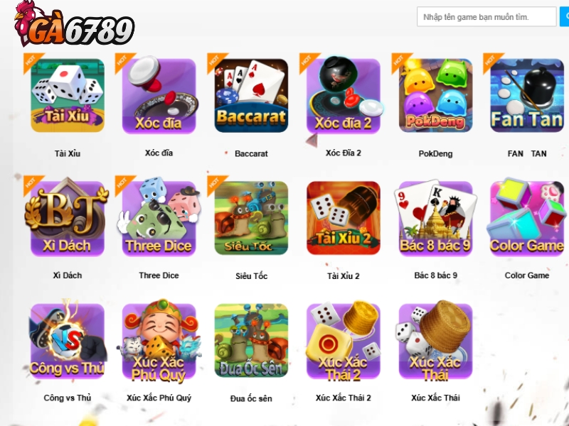 Một số trò chơi phổ biến nhất tại game bài GA6789
